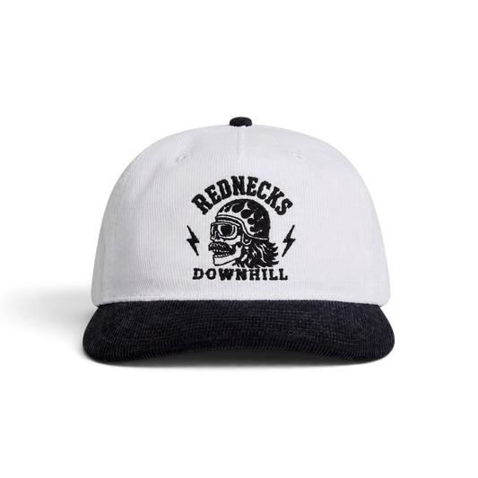 Rednecks Downhill - Logo Five Panel Cord Cap (Black & White)